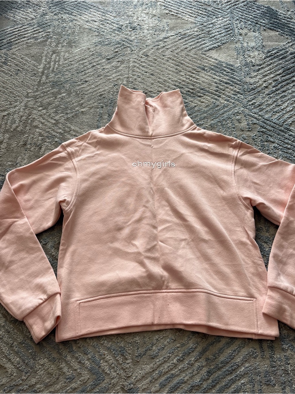 Pink Funnel Neck Pullover Hoodie